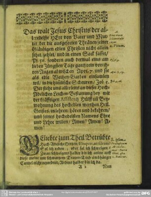Leichenpredigt : Christliche Leichen-Predigt. [Antritt]. Textus. [Exordium]