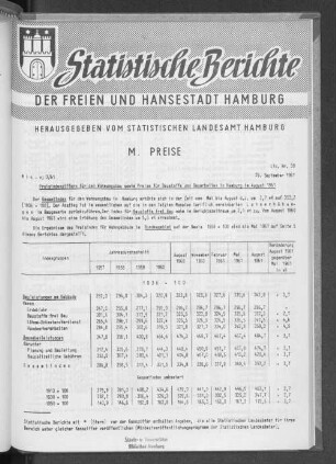 Preisindexziffern für den Wohnungsbau sowie Preise für Baustoffe und Bauarbeiten in Hamburg im August 1961 : Lfd. Nr. 30