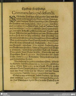 Lebenslauf : Commendatio pie defuncti