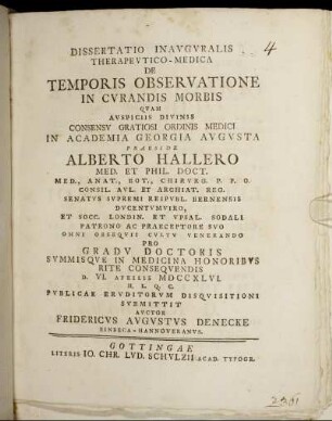 Dissertatio Inauguralis Therapeutico-Medica De Temporis Observatione In Curandis Morbis