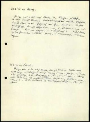 Handnotiz zu Schreiben an F. Matz und M. Schede