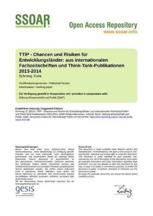 TTIP - Chancen und Risiken für Entwicklungsländer: aus internationalen Fachzeitschriften und Think-Tank-Publikationen 2013-2014