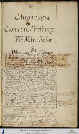 Chronologia conventus Friburgensis fratrum minorum reformatorum ordinis Sancti Francisci