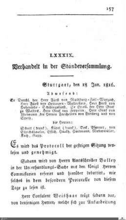 89. Sitzung, Stuttgart, 18.1.1816