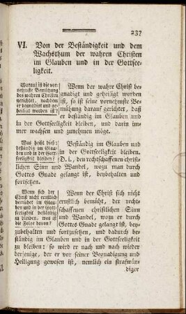 VI. Von der Beständigkeit und dem Wachsthum der wahren Christen im Glauben und in der Gottseeligkeit.
