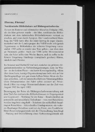 Florenz, Florenz! : Norddeutsche Bibliothekare auf Bildungsurlaubsreise