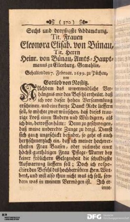 Sechs und dreyßigste Abdanckung. Tit. Frauen Eleonora Elisab. von Bünau...