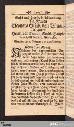 Sechs und dreyßigste Abdanckung. Tit. Frauen Eleonora Elisab. von Bünau...