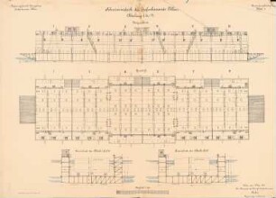 Schwimmdock der Hafenbauinspektion, Pillau: Abteilung I-VI: Grundriss, Schnitte 1:100