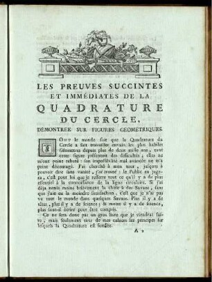 Les Preuves Succintes Et Immédiates De La Quadrature Du Cercle.