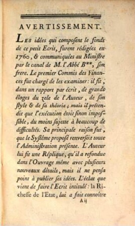 Idées d'un citoyen sur l'administration des finances du roi