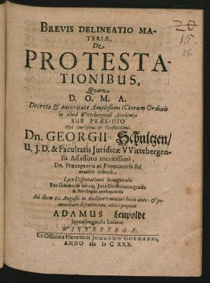 Brevis Delineatio Materiae, De Protestationibus