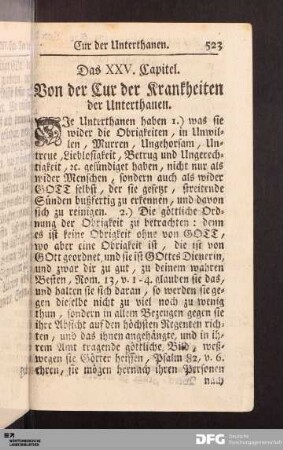 Das XXV. Capitel. Von der Cur der Krankheiten der Unterthanen.