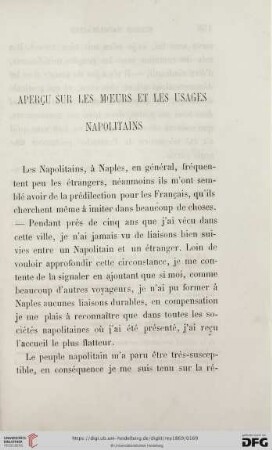Apercu sur les Mœurs et les Usages Napolitains