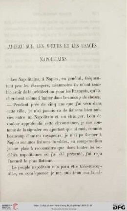 Apercu sur les Mœurs et les Usages Napolitains