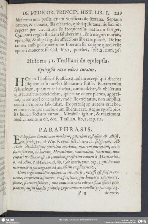 Historia 31. Tralliani de epilepsia. Epilepsia rutae odore curatur