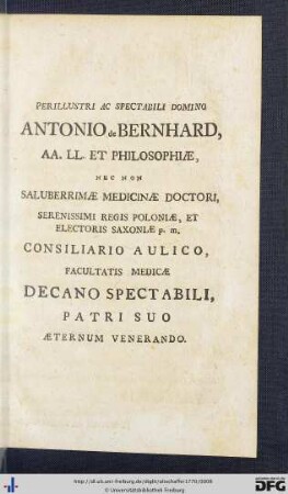 Perillustri Ac Spectabili Domino Antonio de Bernhard ...