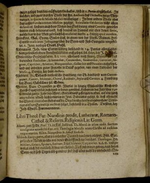 Libri Theol. Fut. Nundinis prodit, Lutheranæ, Romano- Cathol. & Reform. Religionis Lat. Germ.