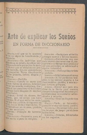 Arte de explicar los sueños en forma de diccionario