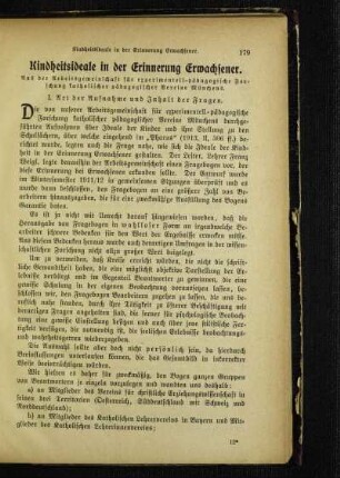Kindheitsideale in der Erinnerung Erwachsener : aus der Arbeitsgemeinschaft für experimentell-pädagogische Forschung katholischer pädagogischer Vereine Münchens