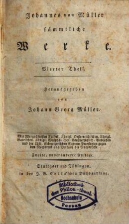 Johannes von Müllers sämmtliche Werke, 4. Biographische Denkwürdigkeiten