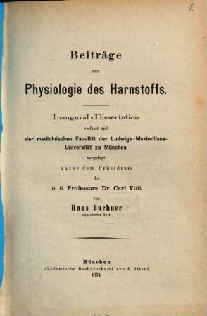 Beiträge zur Physiologie des Harnstoffs : Inaugural-Dissertation