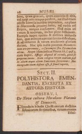 Sect. II. Polyhistora Emendantia, Excerpta Ex Autoris Epistolis.