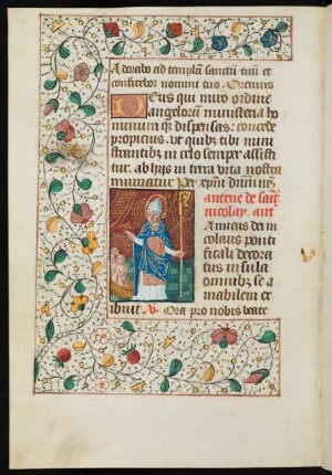 Bordürenseite mit Miniatur (Nicolaus) und Fadenrankenbordüre