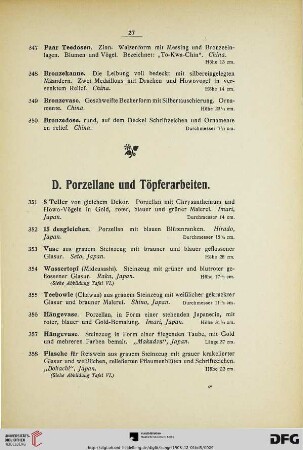 D. Porzellane und Töpferarbeiten (Nr. 351-411)