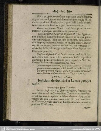 Thesis LXXI. Judicium de doctrina in Laicos quoque cadit