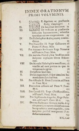 Index Orationum Primi Voluminis.