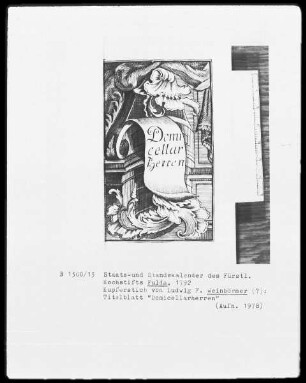 Des Fürstlichen Hochstifts Fulda Staats-und Standskalender auf das Jahr 1792 — Titelblatt" Domicellarherren"