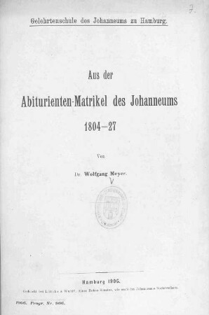Aus der Abiturienten-Matrikel des Johanneums : 1804 - 27