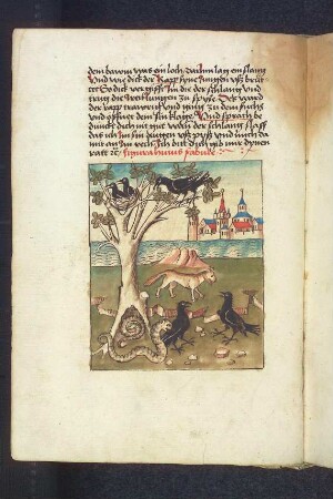 Der Fuchs, der Rabe und die gefräßige Schlange; (Kapitel II: Von dem Löwen und dem Ochsen)
