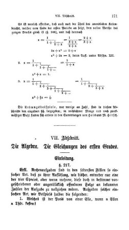 VII. Die Algebra. Die Gleichungen des ersten Grades.