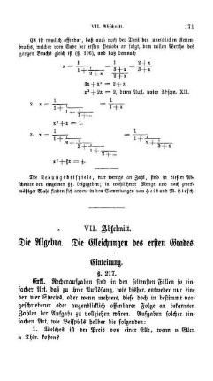 VII. Die Algebra. Die Gleichungen des ersten Grades.