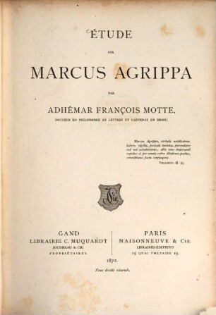 Étude sur Marcus Agrippa par Adhémar François Motte
