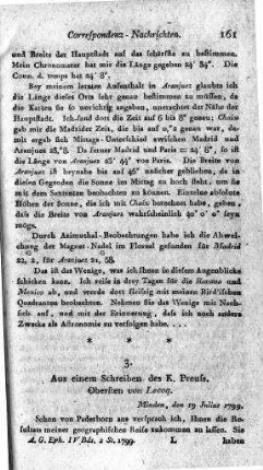 Aus dem Schreiben des K[öniglich] Preuss[ischen] Obersten von Lecoq : Minden, den 19 Julius 1799
