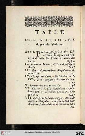 Table des articles