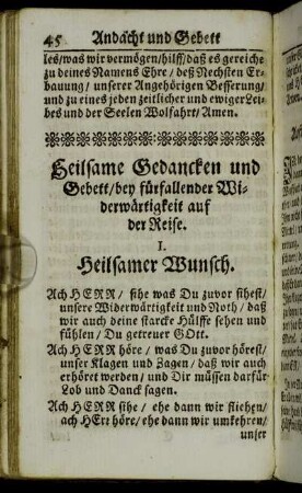 Heilsame Gedancken und Gebett/ bey fürfallender Widerwärtigkeit auf der Reise.