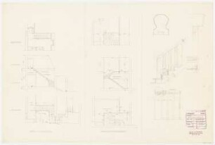 Park Hotel, Posen: Treppen zum Dachgeschoss: Grundrisse, Schnitte 1:50, Detail 1:10