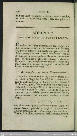 Adpendix Homericarum Dissertationum