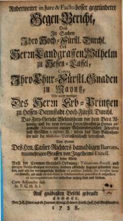 Gegenbericht auf den bey jetziger zu Oßnabrüg vnd Münster noch wärenden etc. Versamlung im Namen deß etc. Ertzstiffts Meintz wieder die Stadt Erffurdt vberreichten summarischen Bericht etc.