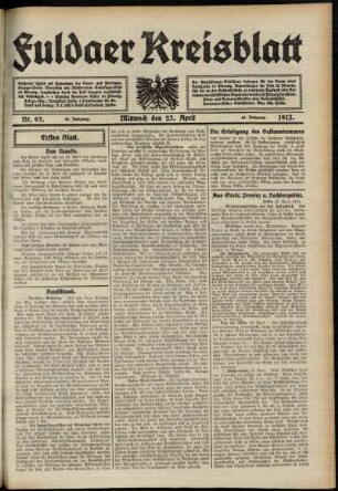 Erste Ausgabe vom Mittwoch, den 23. April 1913.