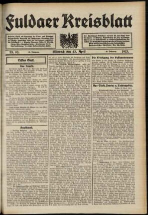 Erste Ausgabe vom Mittwoch, den 23. April 1913.