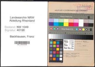Entnazifizierung Franz Backhausen , geb. 17.06.1897 (Vertreter)