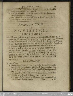 Articulus XXIII. De Novissimis