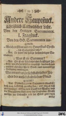 Das Andere Hauptstuck Christlich Catholischer Lehr. Von den Heiligen Sacramenten.