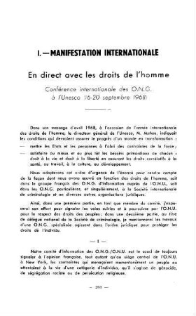 261-268, 1. Manifestation internationale