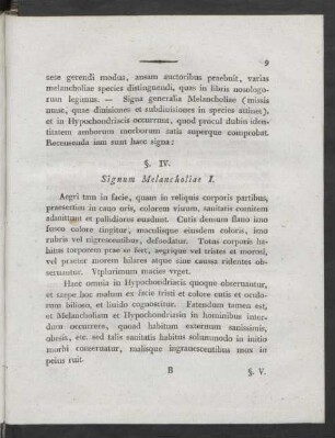 §. IV. Signum Melancholiae I.